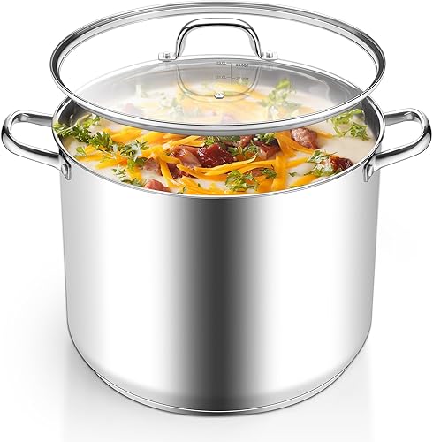 Homikit - Olla de acero inoxidable, olla grande de 24 cuartos de galón con tapa, utensilios de cocina con parte inferior de tres capas para gas de