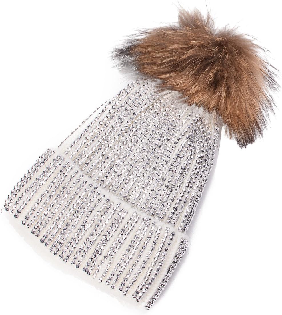 Lawliet Lady Rhinestone Bling Pom Pom Knit Snow Beanie Ski Hat Skull Cap A391