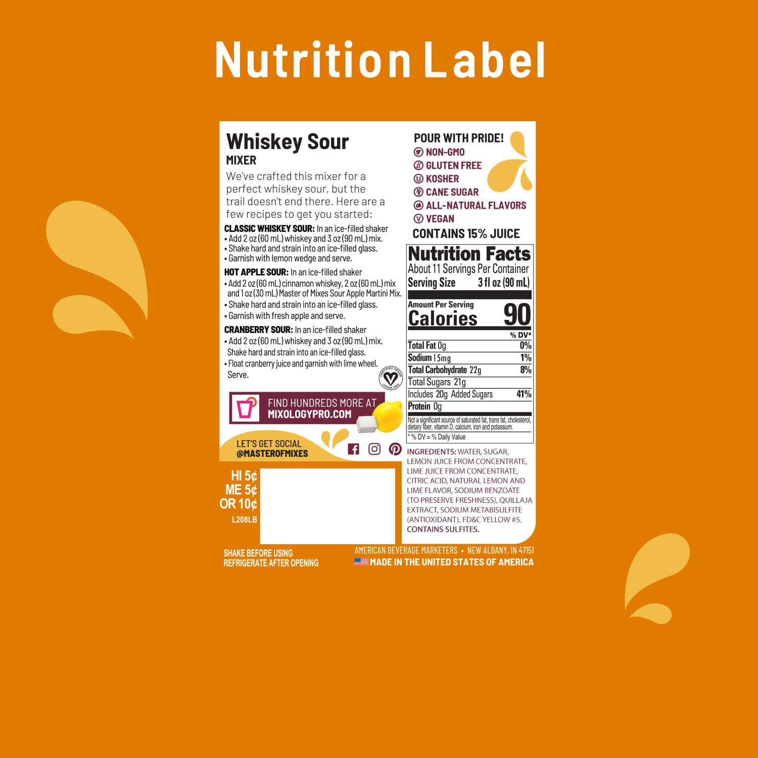 Master of Mixes Whiskey Sour Drink Mix, Ready To Use, 1 Liter Bottle (33.8 Fl Oz), Pack of 6