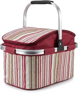 Einkaufskorb Faltbar Isolierkorb 27L,Wasserdichter Thermokorb mit Aluminiumrahmen,Kühltasche für Picknick, Einkauf, Camping, Strand, Großer Isolierte Einkaufskorb mit Deckel