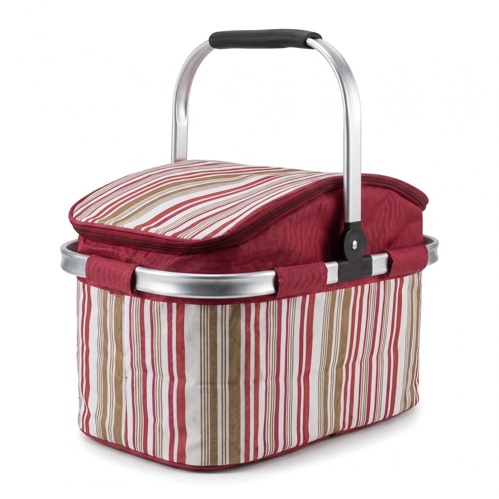 Picnic Basket 27L Folding Insulated, Thermal Cooler Bag with Aluminium Frame, Leakproof & Waterproof Cool Box for Beach, Camping