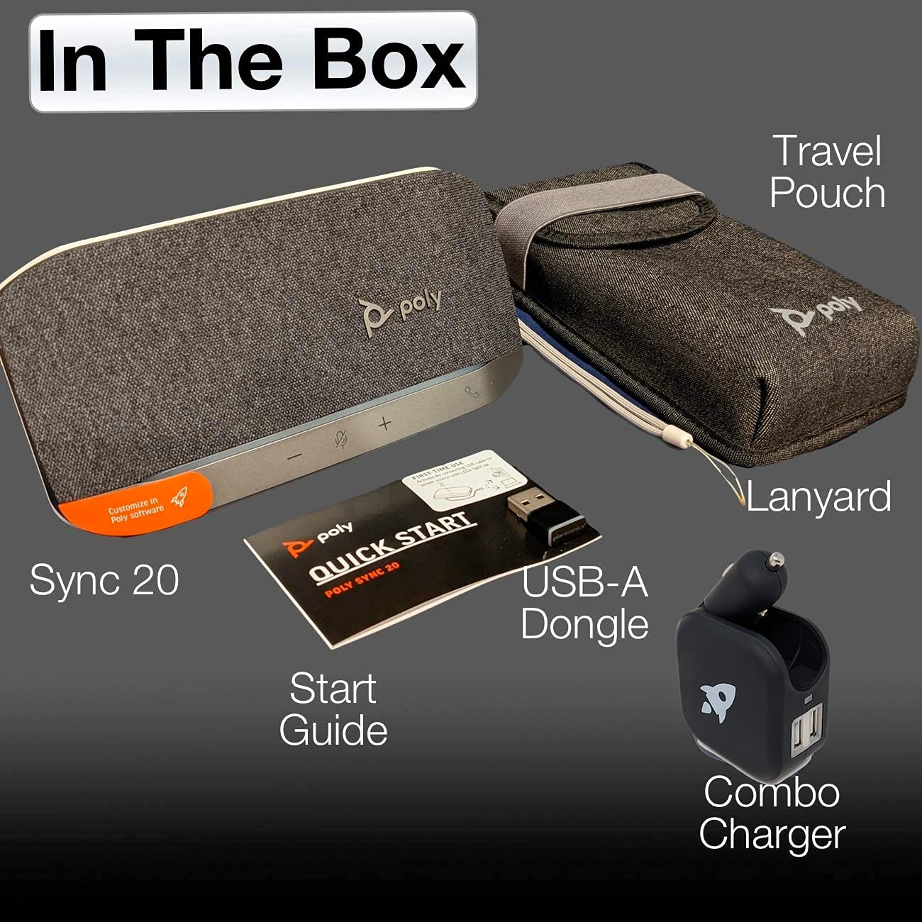 GTW Bundle with Poly SYNC 20+ USB-A Bluetooth Speakerphone w/dongle and Charger - for Streaming Voice/Video, Distance Learning, Remote Work, School,Conferencing Apps - Zoom, Webex, Meet, Teams