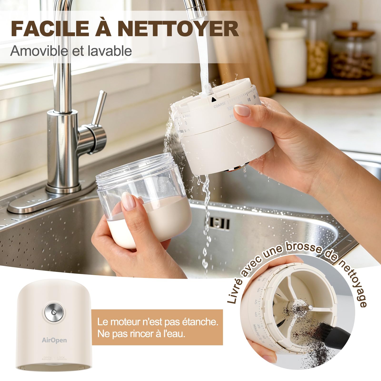 Moulin à café électrique portable, meules coniques en acier inoxydable, 100 réglages externes Espresso – Cold Brew, batterie rechargeable USB-C, capacité 30 g, pour maison, bureau et voyages