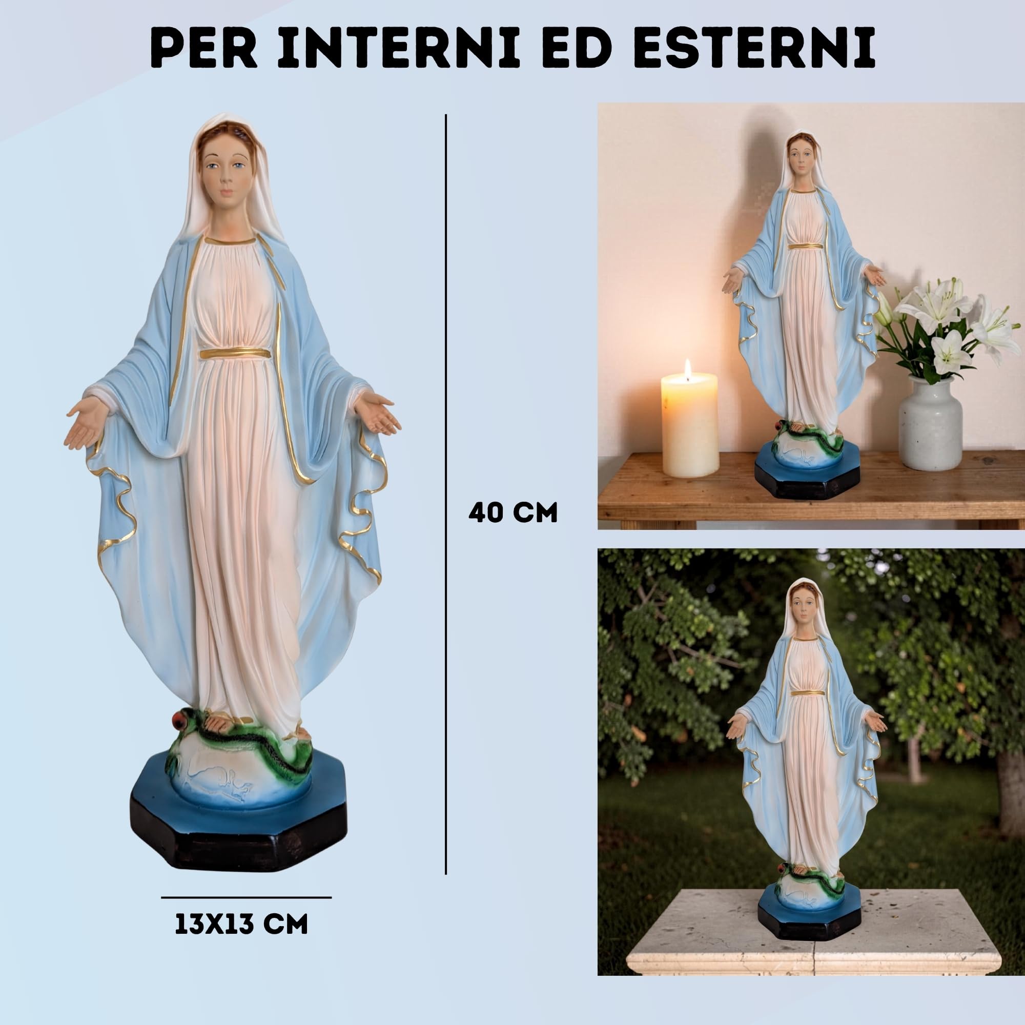OVUNQUE PROTEGGIMI Statua Madonna Miracolosa o Immacolata in Resina, cm 40, per Interni ed Esterni, Statuetta della Madonnina Realizzata e Dipinta in Italia