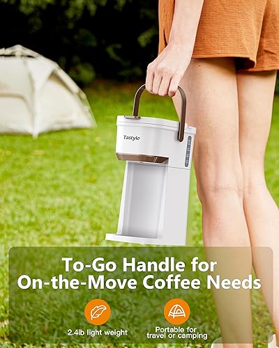 Miniatura 5 de Cafetera de una sola taza, para tazas K y molidos, mini cafetera con mango portátil, tamaño de preparación de 6 a 12 onzas, para viajes, camping,