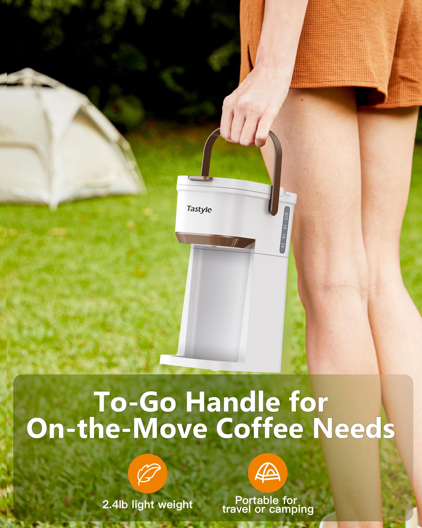 Tastyle Caffettiera a tazza singola per capsule K Cups e caffè macinato, mini macchina da caffè con manico portatile, dimensioni di preparazione da 6 a 12 once, per viaggi, campeggio, ufficio, camper