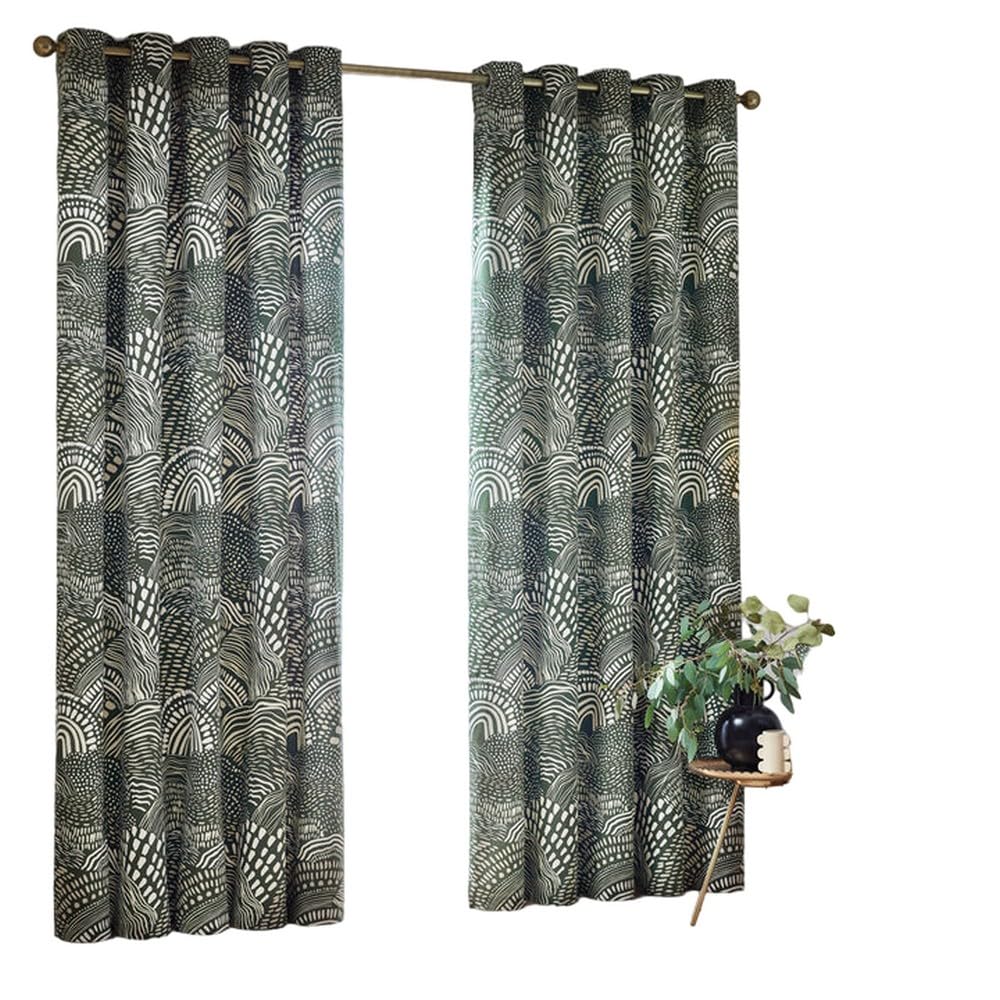 furn. Hoem Nola Abstract Geometric Eyelet Curtains, Olive