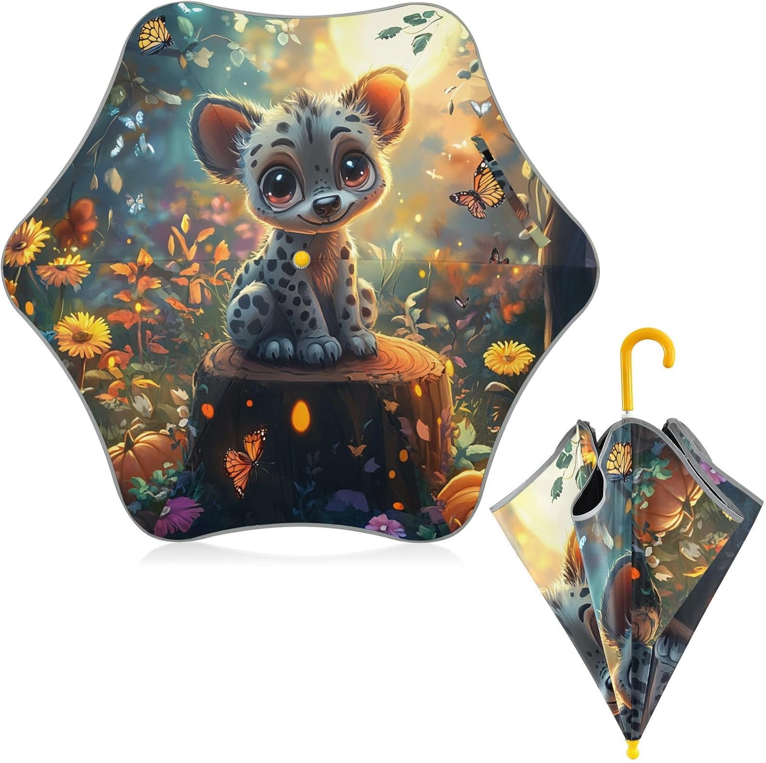 ODAWA Neon Flowers Blue Kid Umbrella with Hook Handle