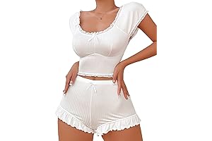 Coquette Set: Women's 2 Piece Ruffle Pj Set with Bow Front
