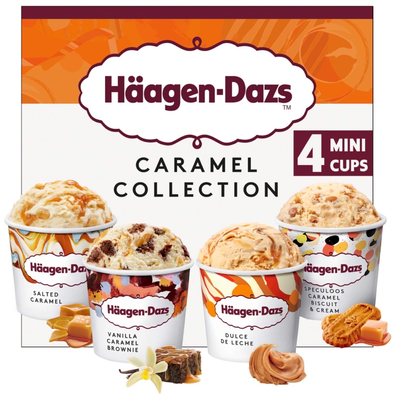 Haagen-Dazs Caramel Minicup Ice Cream Collection, 4 x 95ml (Frozen)