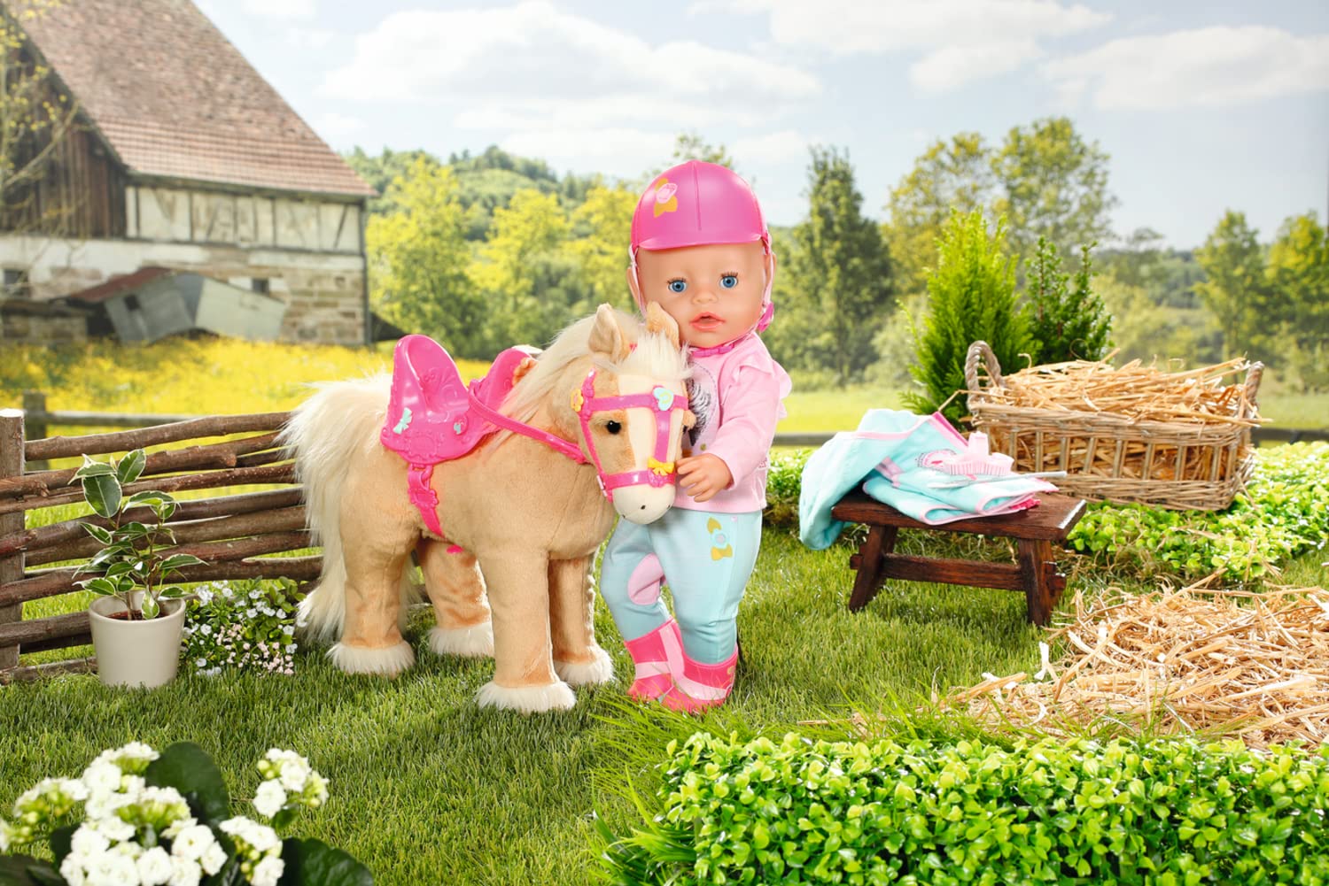 BABY born Zapf Creation 835203 My Cute Horse - Eletronisches Plüschpferd mit Lauf- und Soundfunktion, rosa Sattel, rosa Zaumzeug und Pins zum Dekorieren.