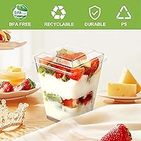 Vista 5 de Paquete de 50 Vasos de Postre de Plástico de 5 oz con Tapas y Cucharas, Vasos de Parfait de Yogur y Aperitivos para Fiestas, Mini Vasos de Postre