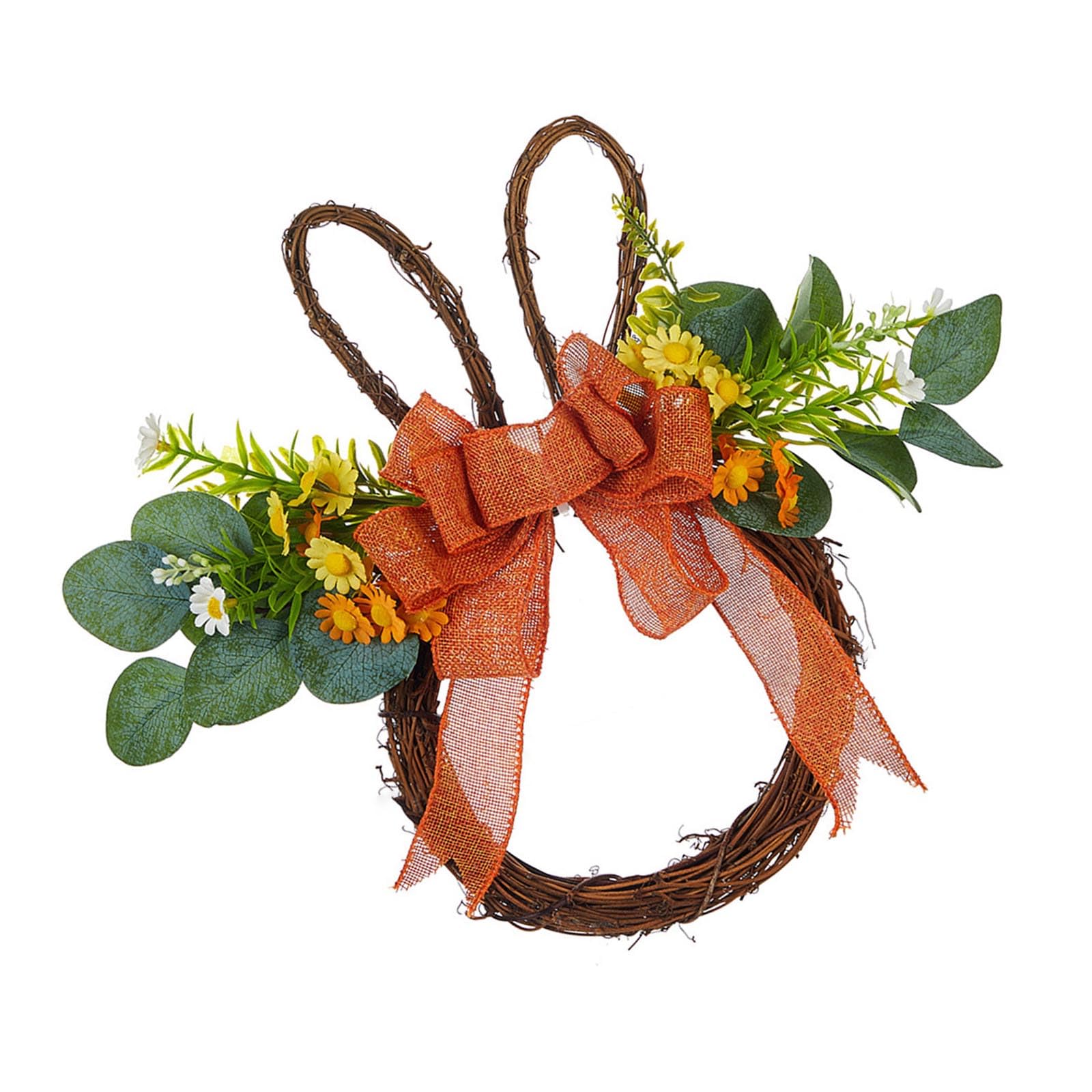 Rabbits Wreath Accessory Spring Time Rabbits Wreath with Colorful Eggs and Bowknot for Easters Celebration Colorful Eggs Decors