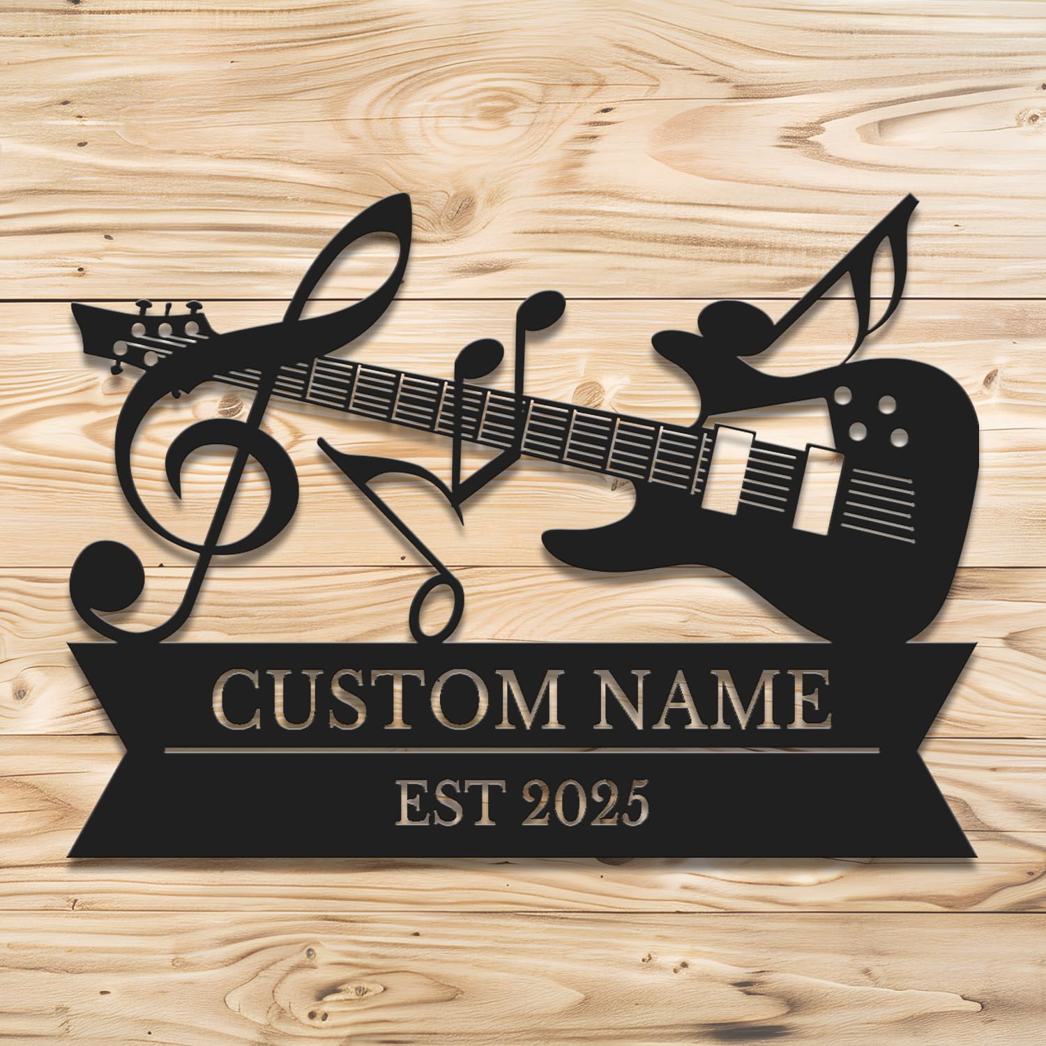 Gewasi Style-2 Personalized Guitar Metal Sign - Custom Music Wall Art, Rockstar Gift, Band Room Decor, Durable Metal Name Plaque For Musicians & Music Lovers (Style-2)