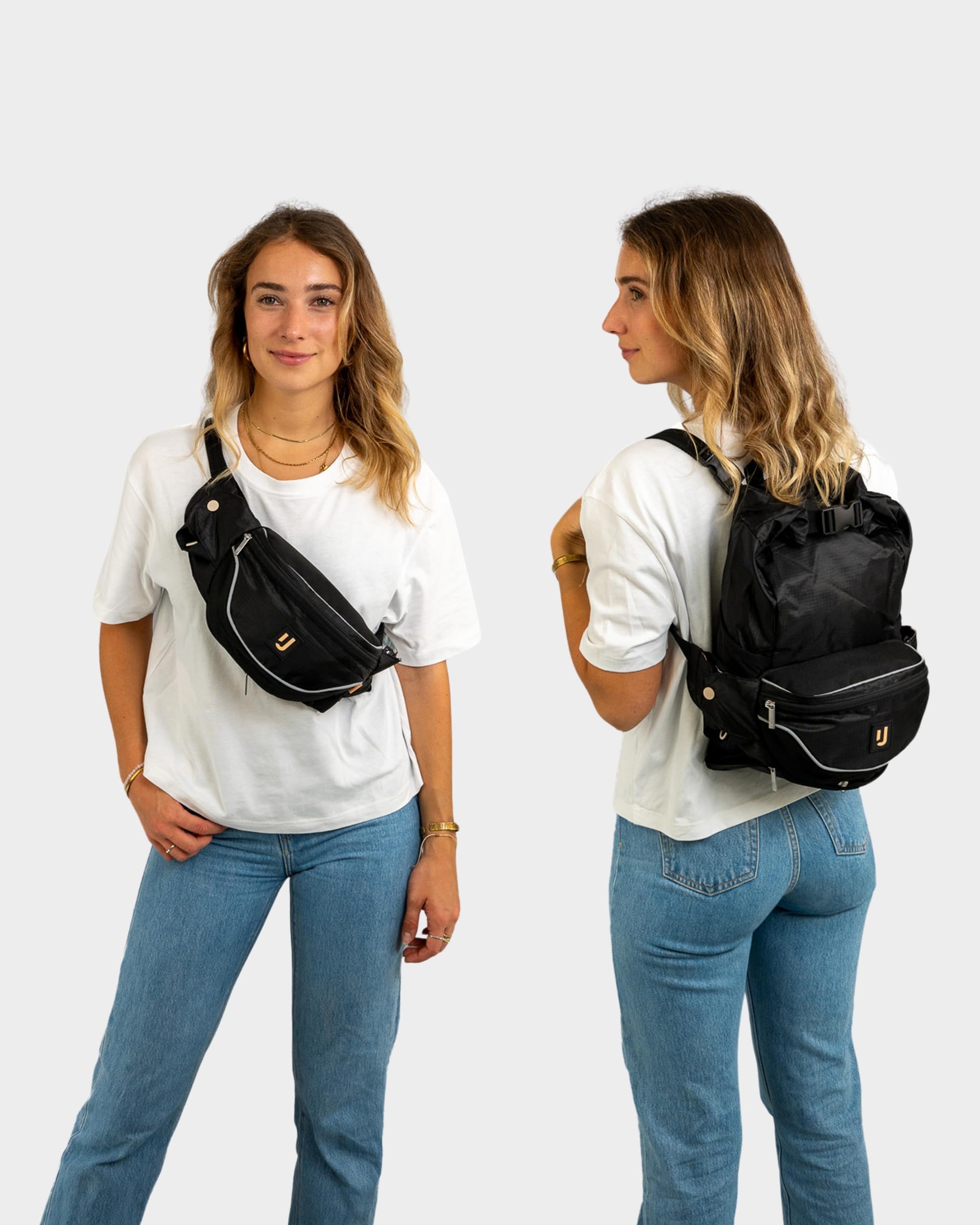Johnny Urban Jimmy Banane Noir - Sacoche pour Voyage et Festival - 2in1 Grand Ceinture et Sac à Dos - Petit Sac à Main Fashion - Imperméable