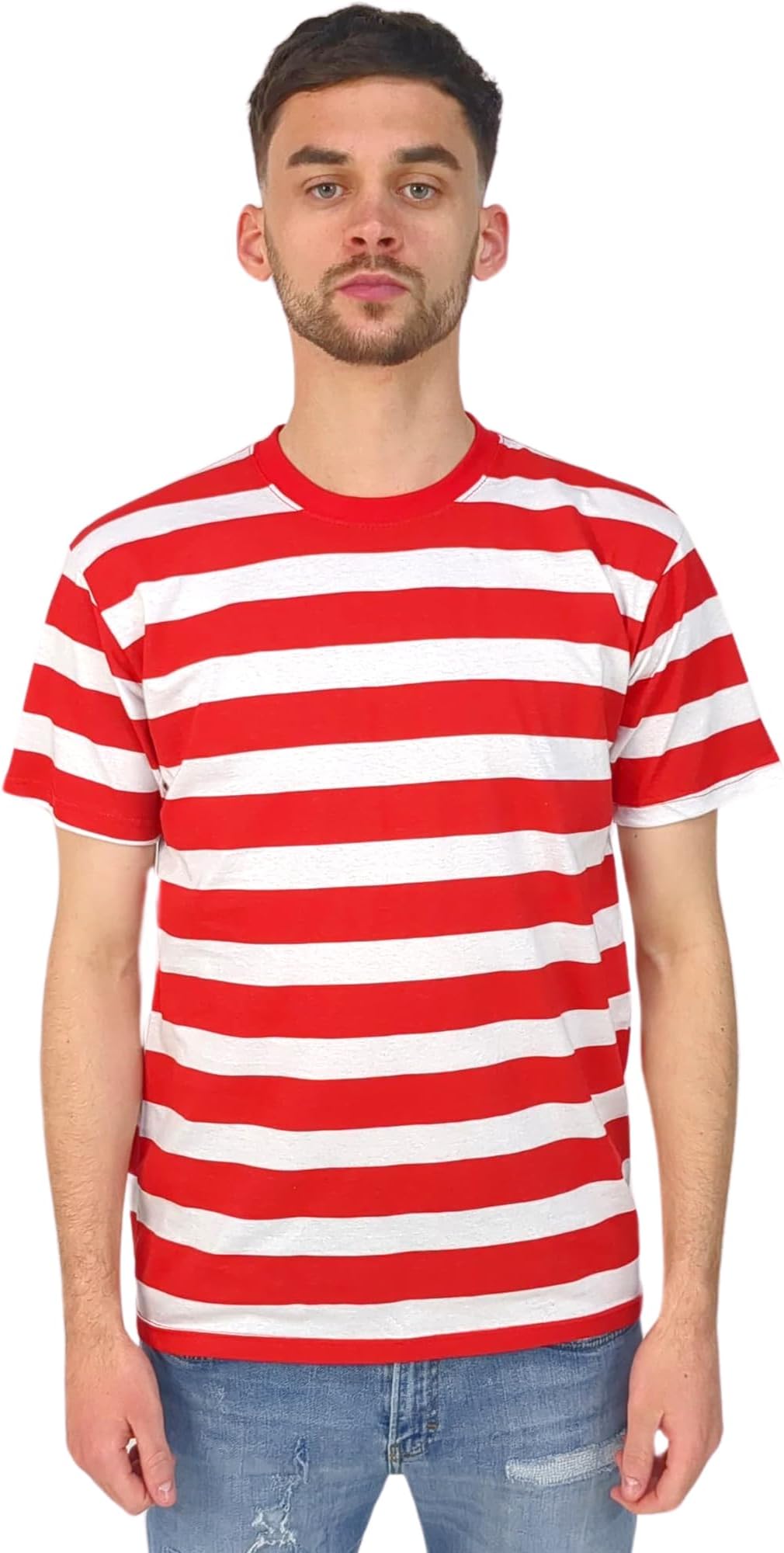 Mens Short Sleeve Cotton Crewneck Striped T-Shirt Casual Horizontal Striped Shirts
