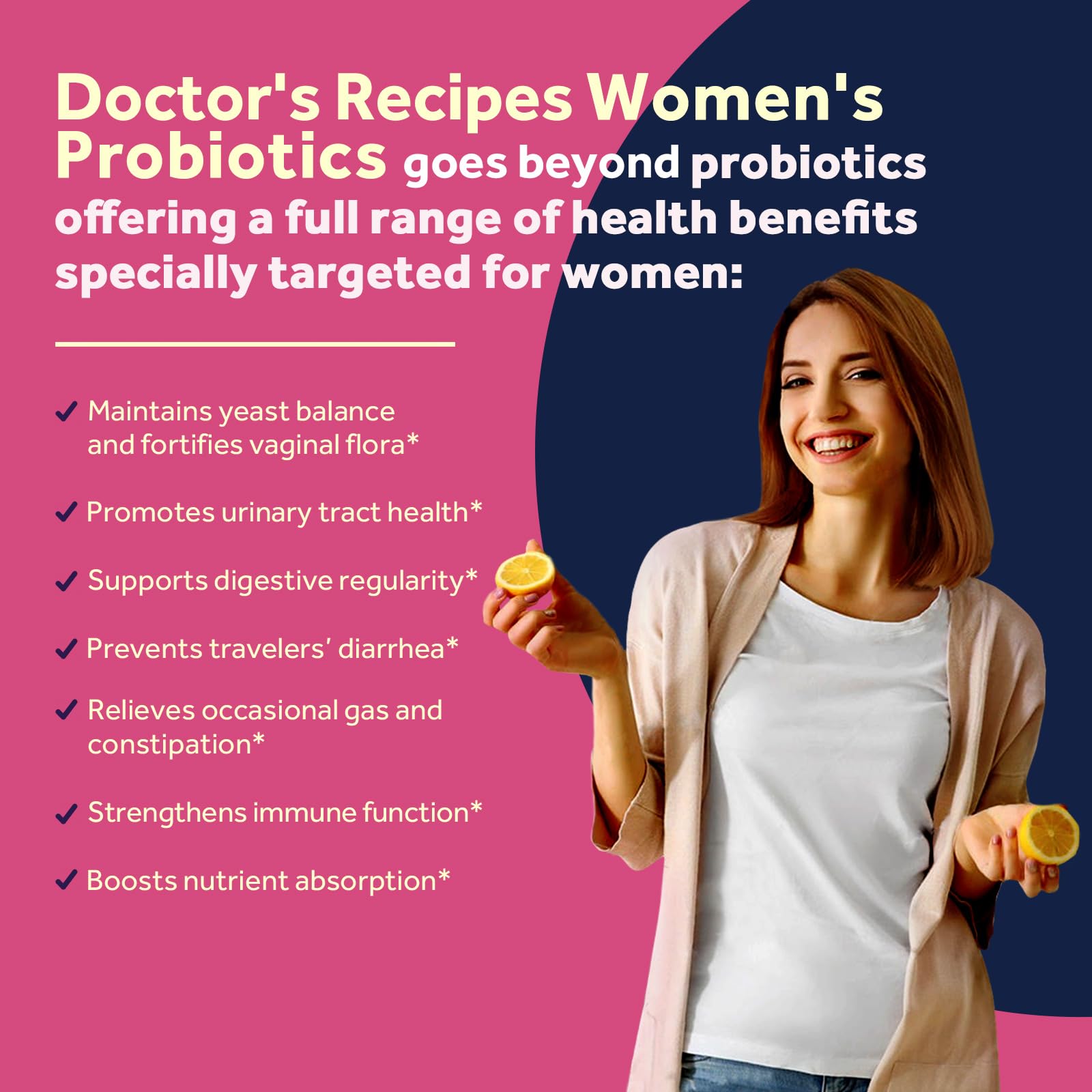 Doctor's Recipes Probiotics for Women, 100 Billion CFU 32 Strains, with Prebiotic Fiber, Enzymes & Cranberry, Vaginal Urinary Digestive & Immune, No Yeast, Shelf Stable, Delayed Release, 60 Caps