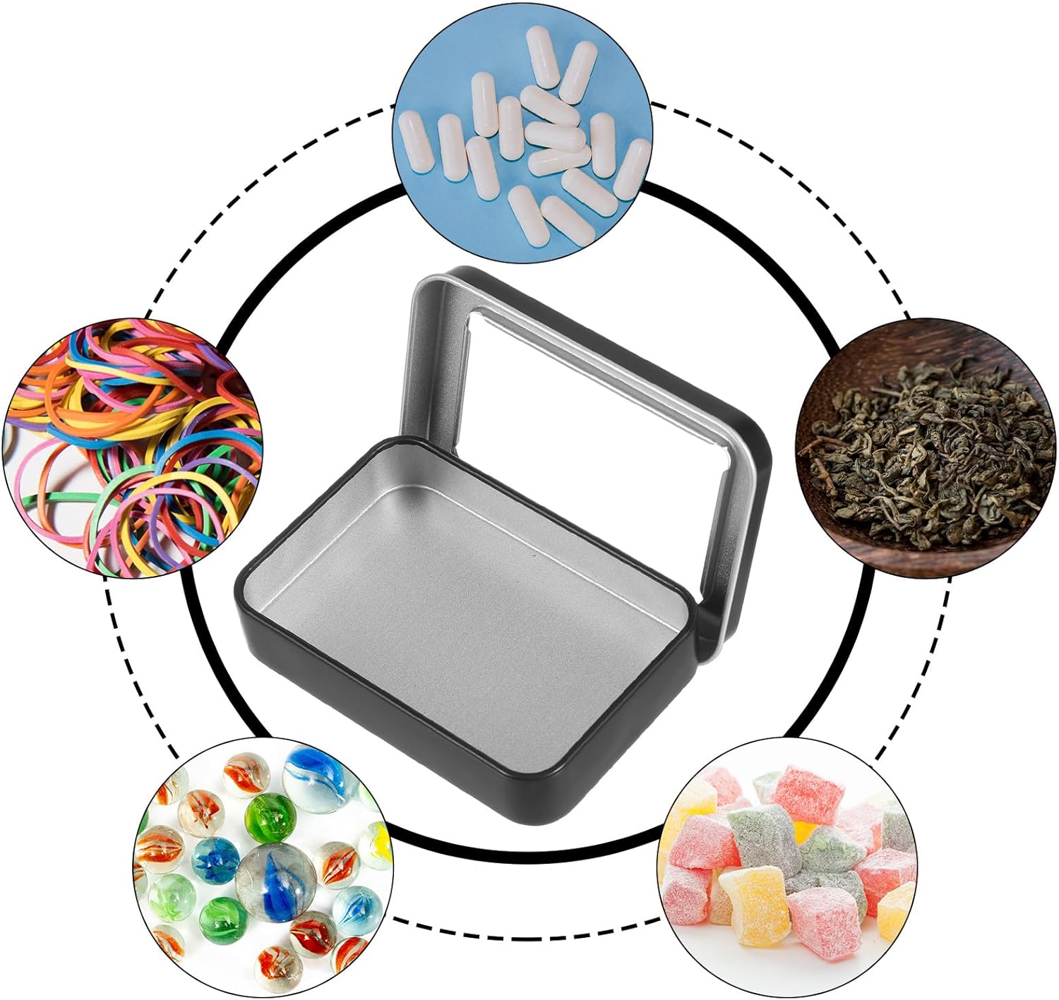 2 Pcs Cotton Swab Holder Travel Portable Travel Floss Picks Case, Small Metal Tin Box with Lid, Empty Small Metal Storage Box for Cotton, Swabs, Hair Ties, Floss (Black) - Image 6