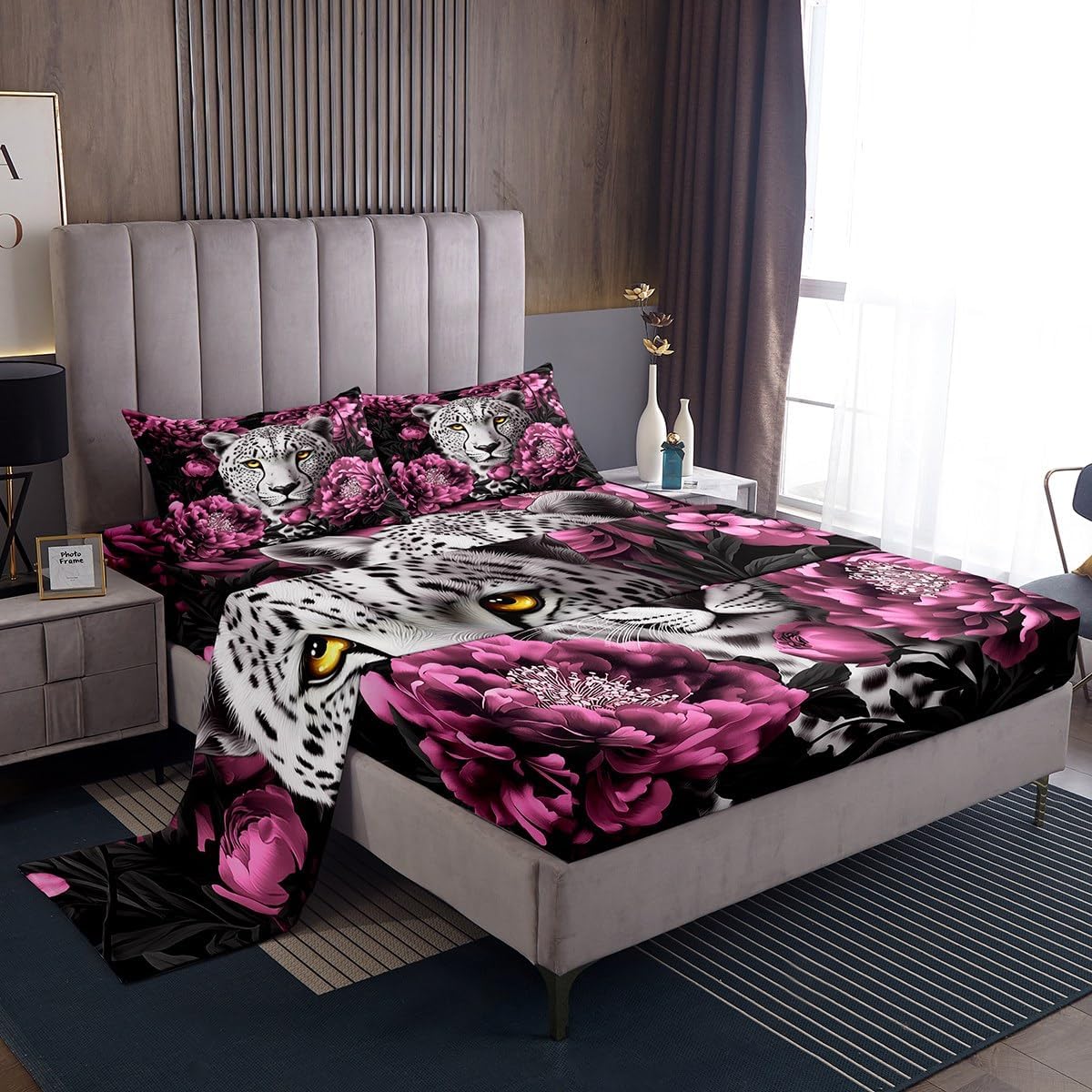 jejeloiu Blue Leopard Fitted Sheet Cheetah Bed Sheets Set for Kids Boys Girls Teens Room Decor Glitter Luxury Animal Print Bedding Set Twin Size 3Pcs Breathable Soft Lightweight Microfiber