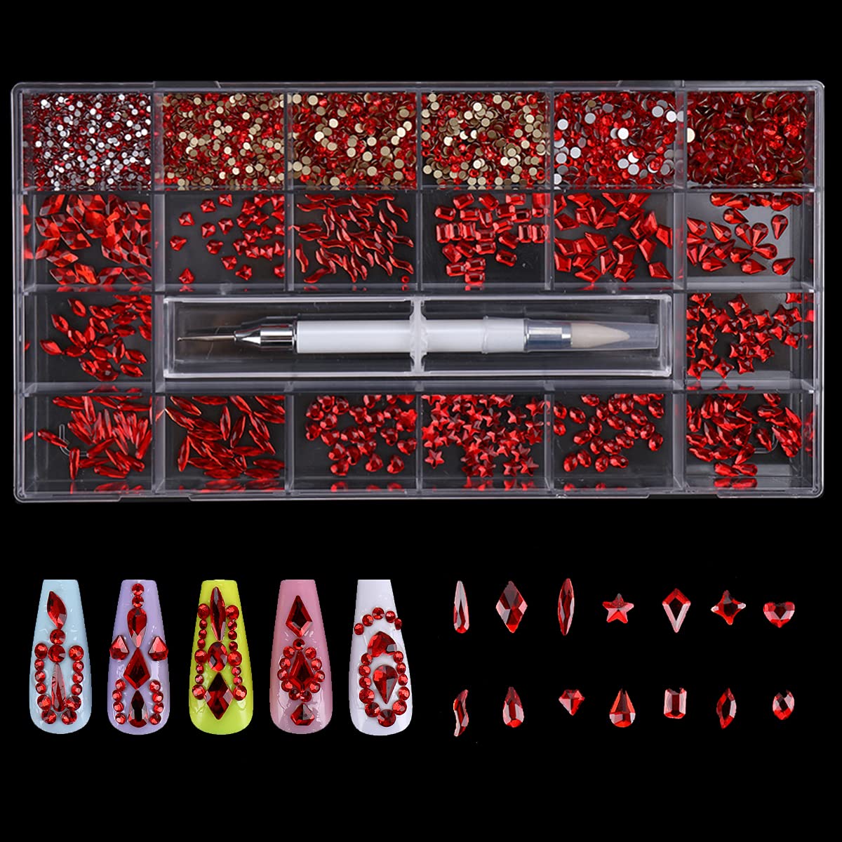 Nail Rhinestones Kit,3774pcs Multi Shapes Nail Gems Mix Size Flatback Rhinestones for Nails with Professional Wax Pen,Packaged in Storage Box (crystal ab)…