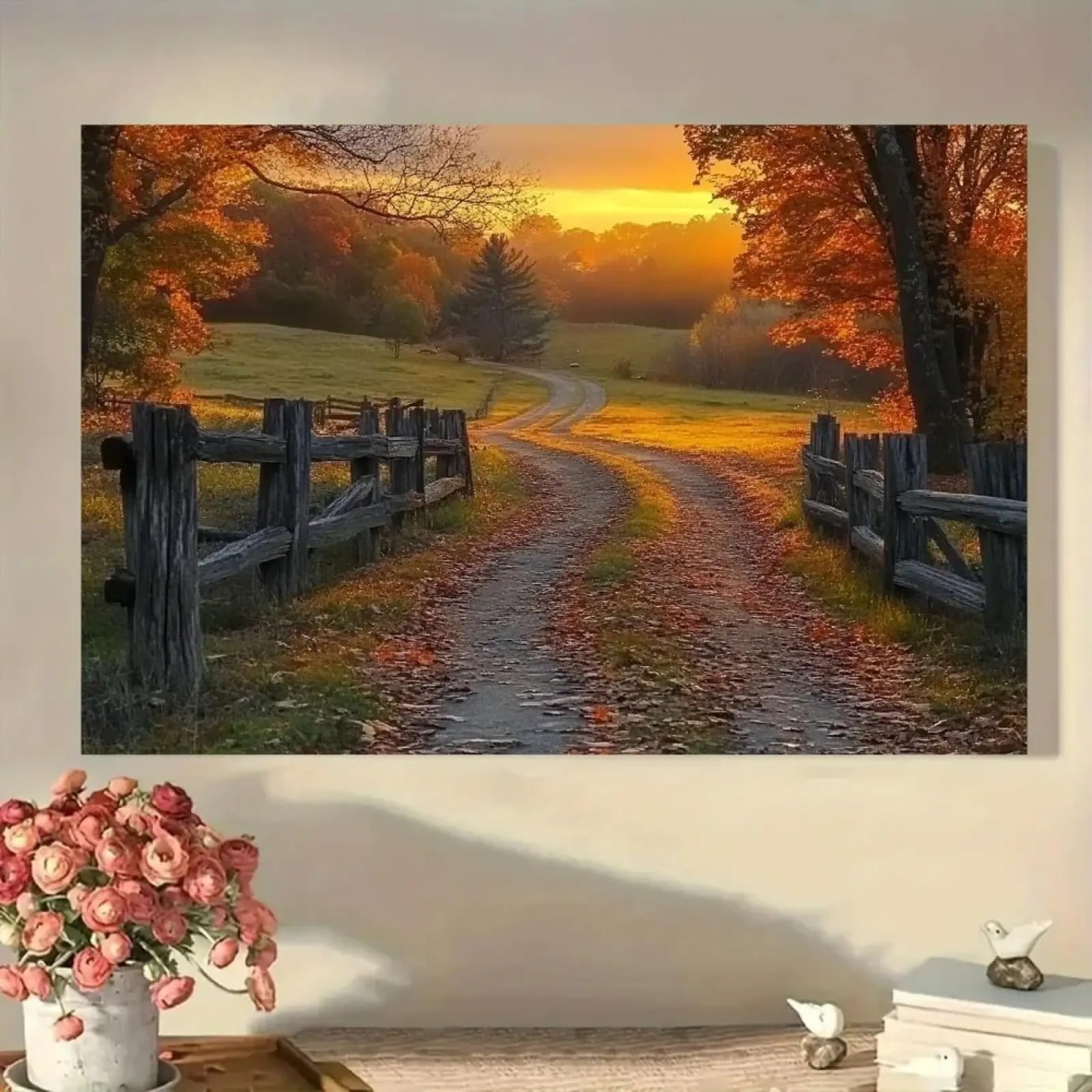 Tableau salon design automne grand format pour moderniser mur blanc terne