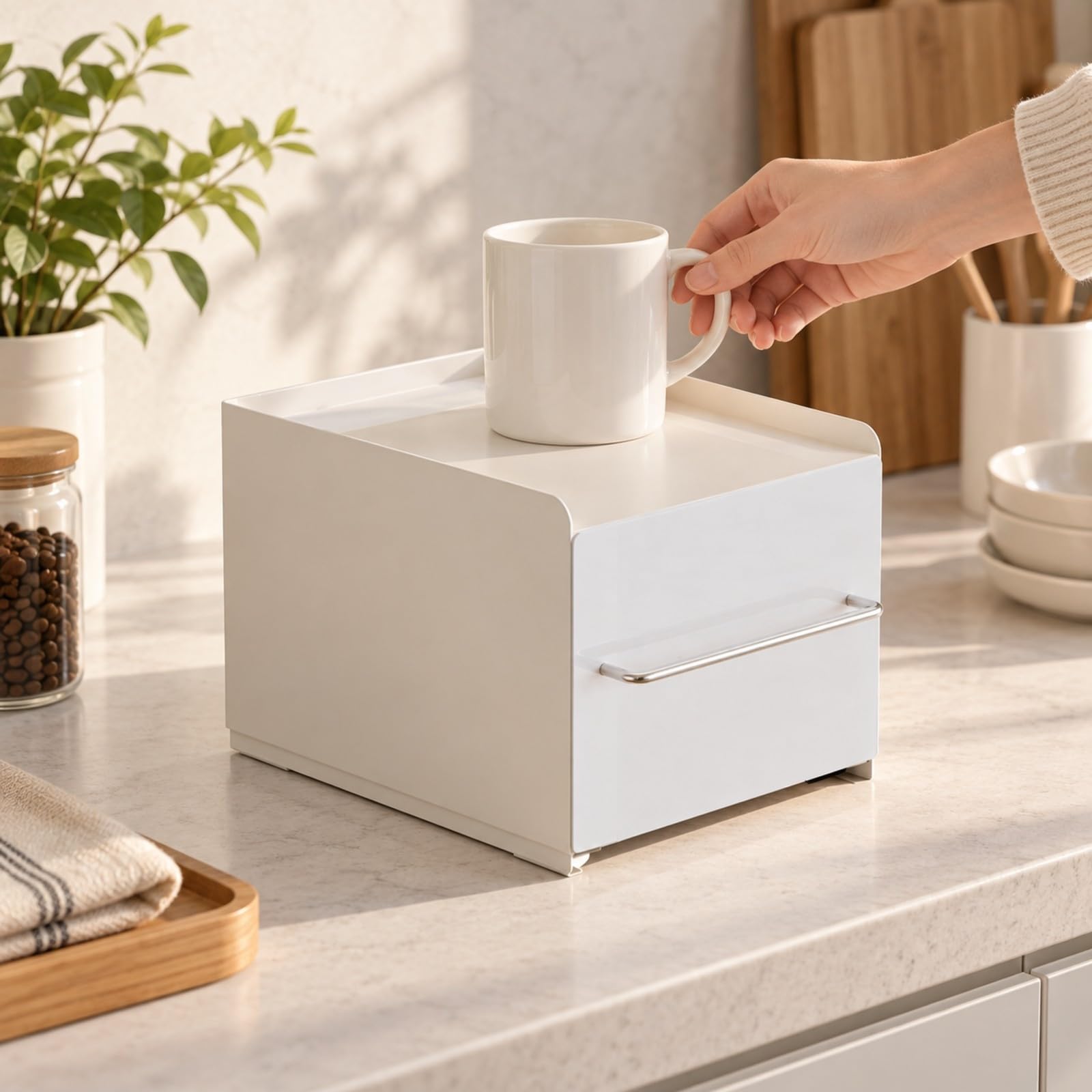 Organizador Cajón Escritorio Compacto Organizador Rectangular con Asa Frontal Fácil Limpiar Escritorio con Almacenaje para Cocina