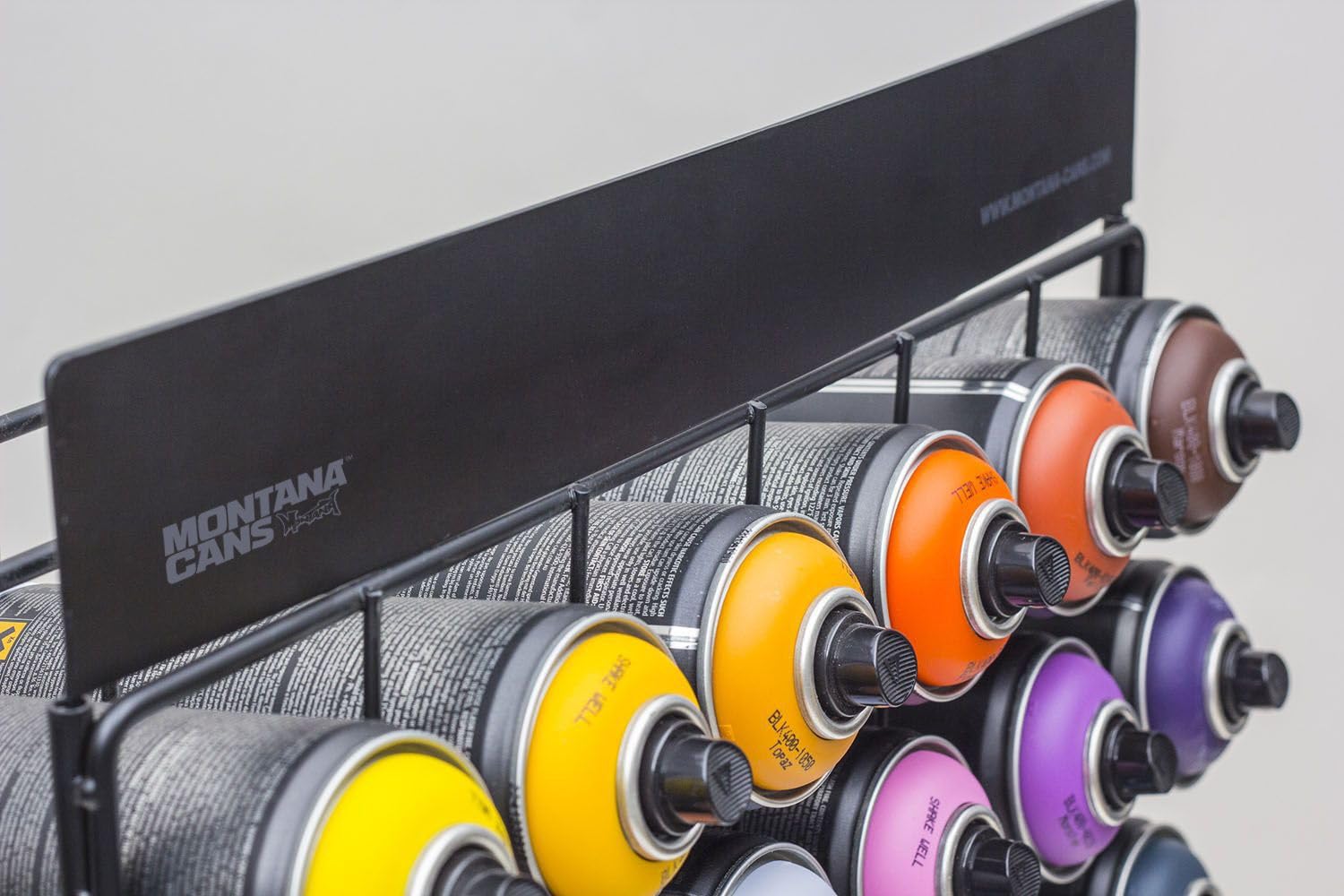 Montana Cans Sprühdosenregal aus Metall – Stabiles Wand- & Standregal für Spraydosen – Platzsparende Aufbewahrung für Graffiti- & andere Lackdosen 400ml