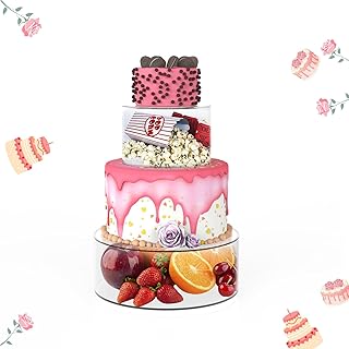 2 PCS Acrylic Clear Cake Stand Round 6 & 10 Inch Cake Display Stand with Lid Fillable Tier Cylinder Box for Wedding Birthday Baby Shower Party (6" & 10")