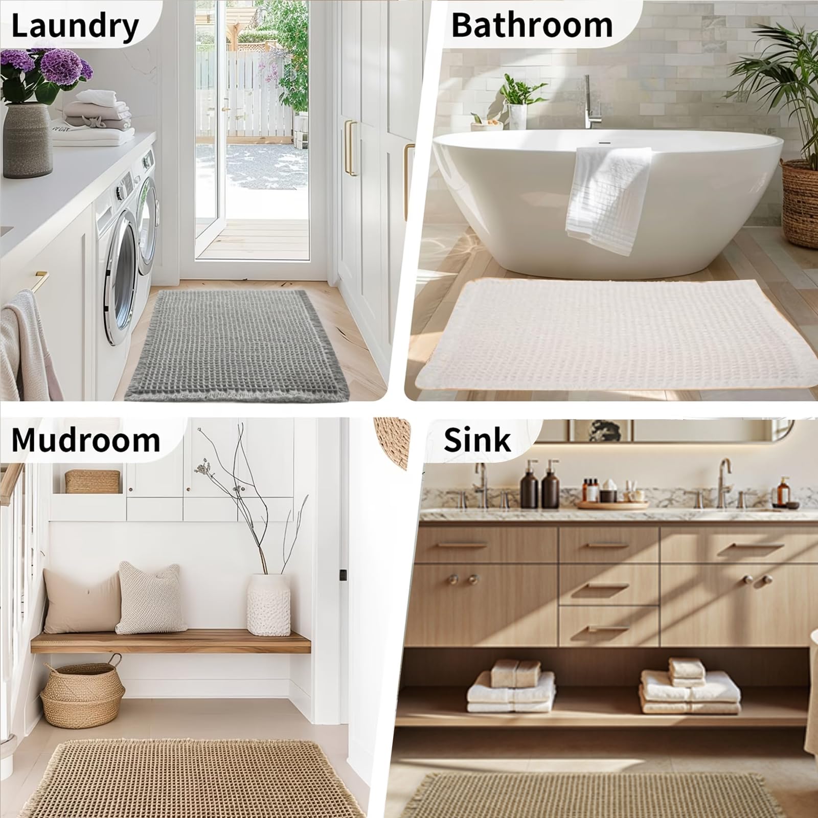 Tapis de Bain en Coton Gaufre Antidérapant 60 x 90 cm Blanc