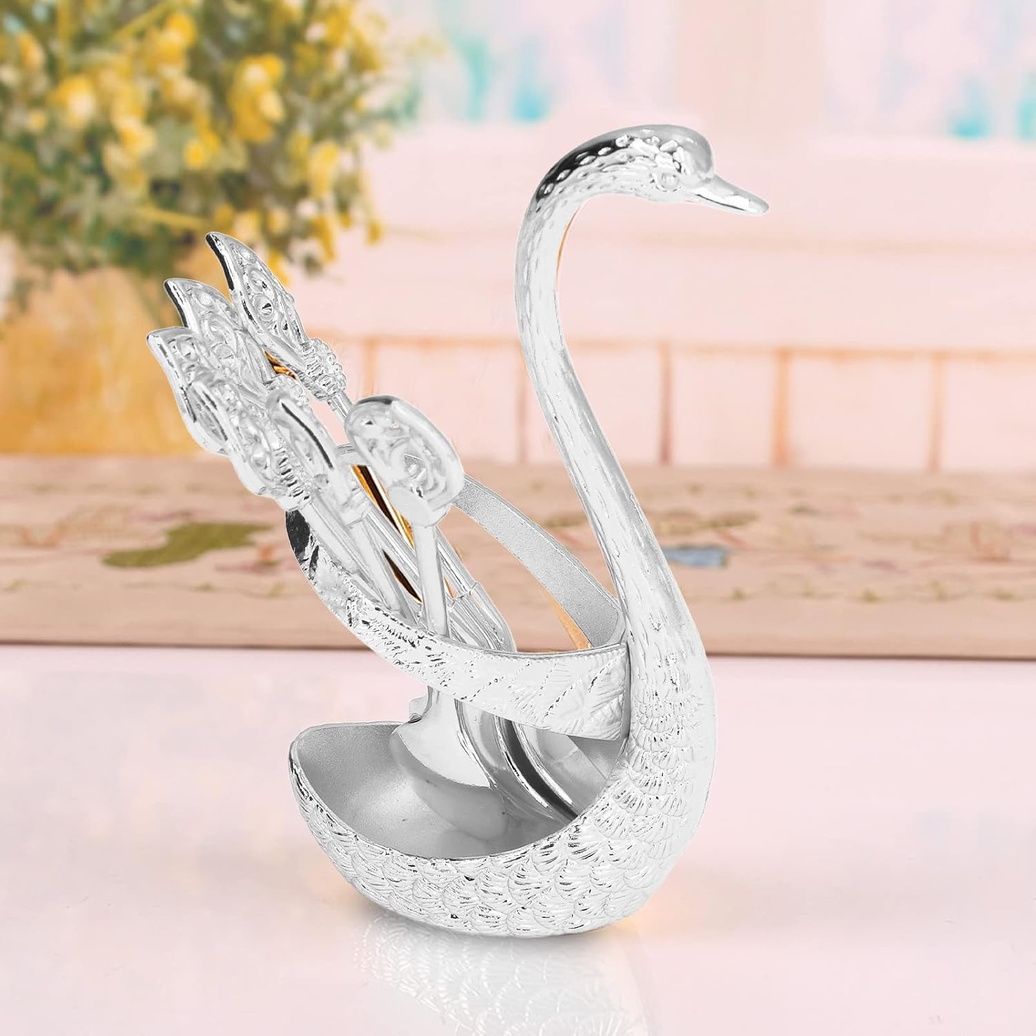 Decorative Swan Base Holder Coffee Spoon Set - Image 3