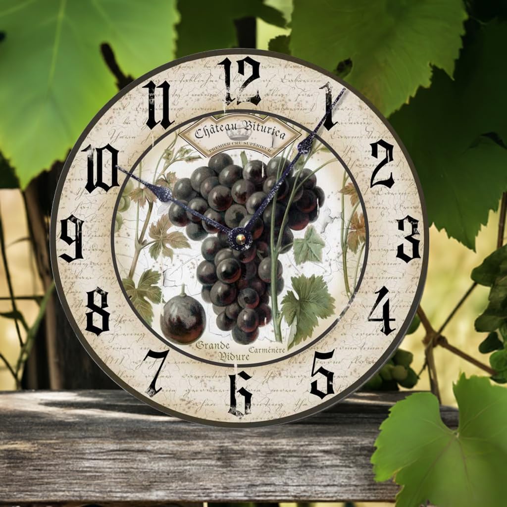 Item C1230 Vintage Style 10.5 Inch Wine Grapes Wall Clock