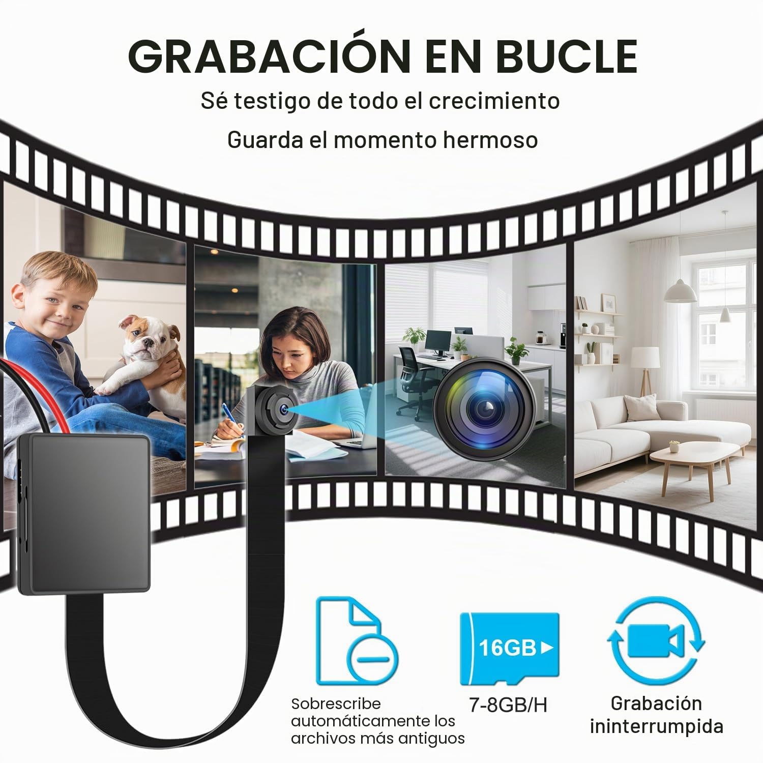 Cámara Espía 1080P Mini Cámara Espía oculta micro Cámara de Vigilancia Compacta con Detección de Movimiento Cámara con tarjeta SD de 16 GB/Batería externa de larga Duración/Grabación de audio y Vídeo