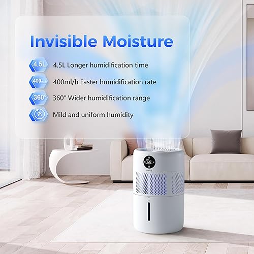 Miniatura 4 de Lamon Humidificadores para dormitorio, humidificador evaporativo frío de 13.5 fl ozH para el hogar y purificador de aire con UV y filtro,
