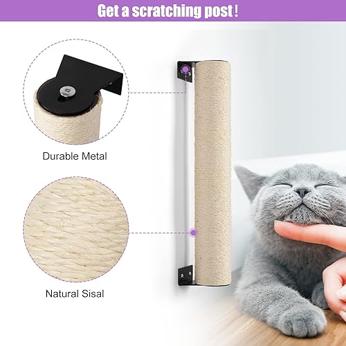 Miniatura 2 de BEBOBLY Poste rascador de gato montado en la pared para gatos de interior  Estantes de pared para gatitos muebles de escalada  Árbol rascador de