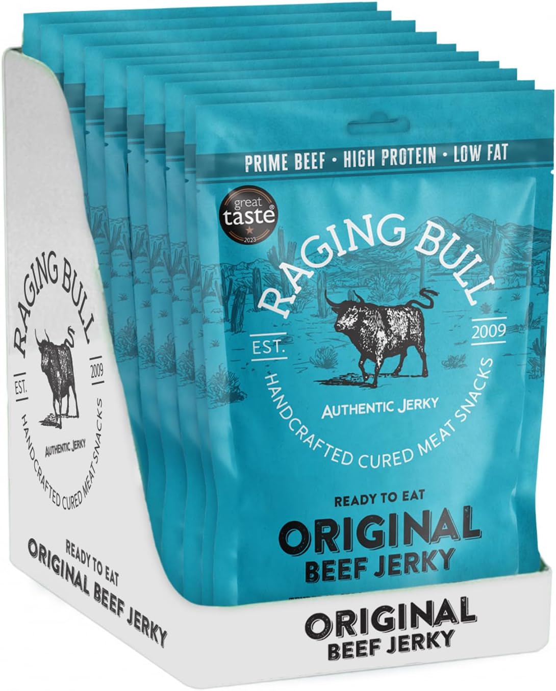Raging Bull 280g Original Beef Jerky - 10 x 28g Pack - High Protein Snacks - Grass Fed Beef Jerky - Low Carb Keto Snacks - MSG Free Carnivore Snacks - Jerky Gift Set - Natural Meat Snacks