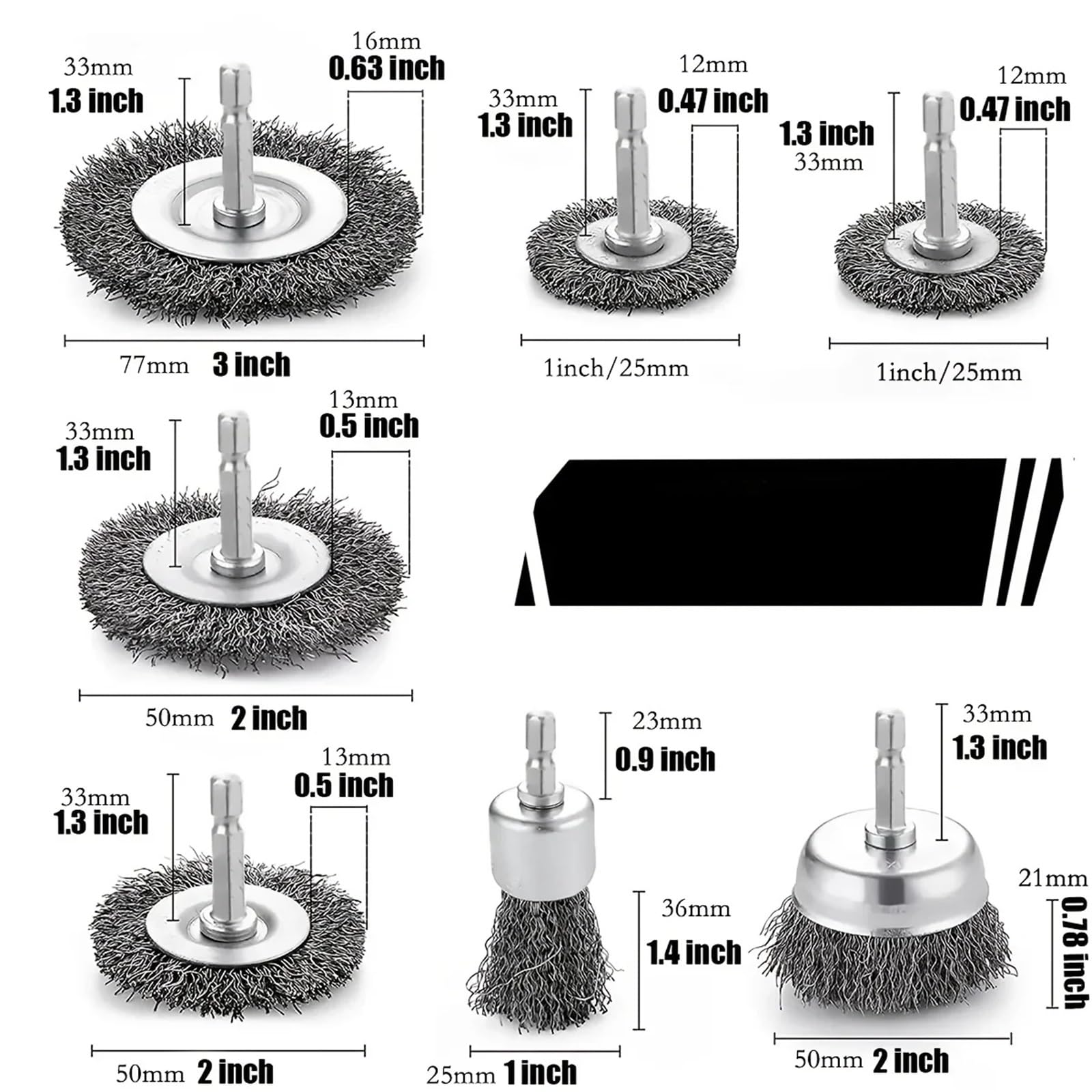 Nasadki szczotkowe do wiertarek, Szczotka druciana garnkowa 3/10 szt. 1/4 chwyt sześciokątny 0,012 gruba stal węglowa karbowana(10pcs)