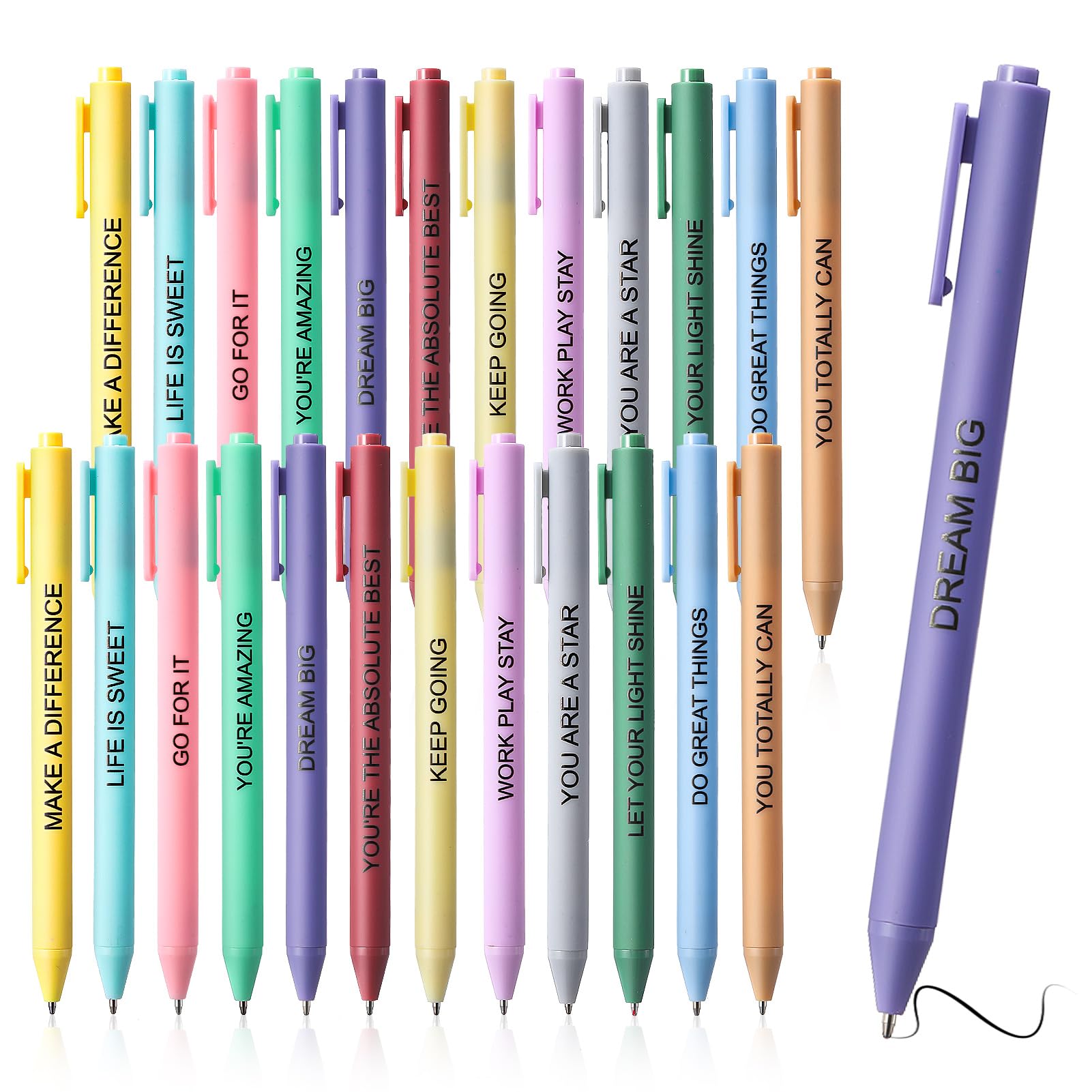 Candcamp 24 Pack Ballpoint Pens with Inspirational Quotes Macaron Motivational Messages Pens Funny Ballpoint Grip Smooth Ballpoint Pen for Students Coworkers School Office Supplies