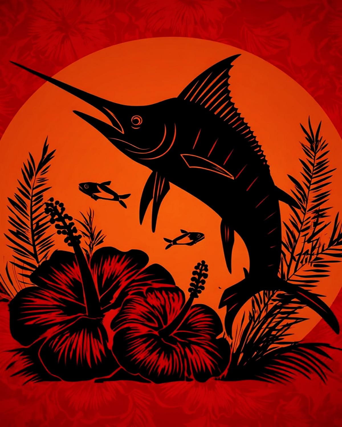 LIUBAISHI Paint by Numbers Kit for Adults – Large 16x20 | Wall Art Painting for Living Room, Stress Relief Craft, Hobby Gift Set with Paints and 3 Brushes-Sunset Sailfish Flower Shadows