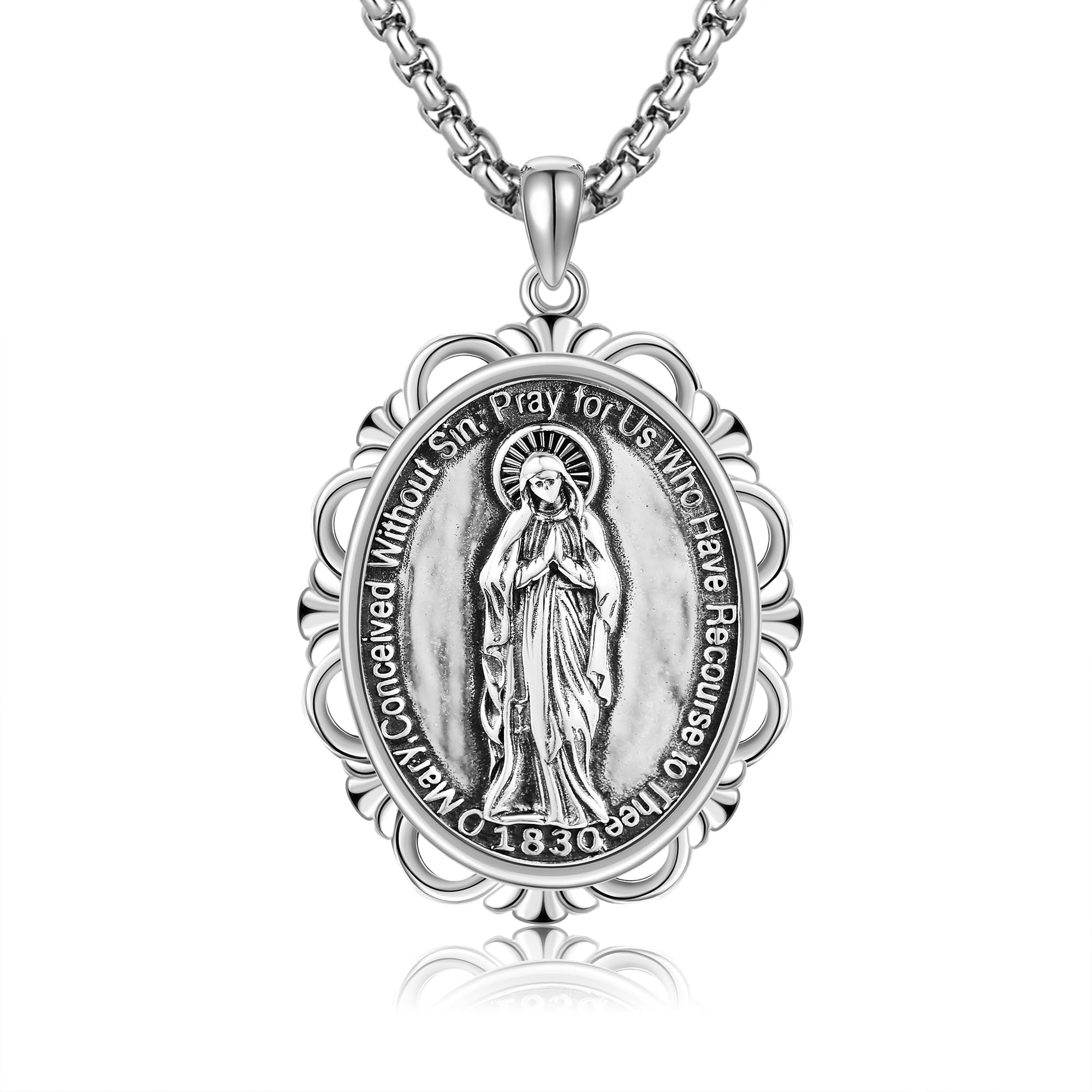 HUKKUNSterling Silver Four Way Cross/Saint Christopher/Memento Mori Necklace for Men - Religious Jewelry Gift