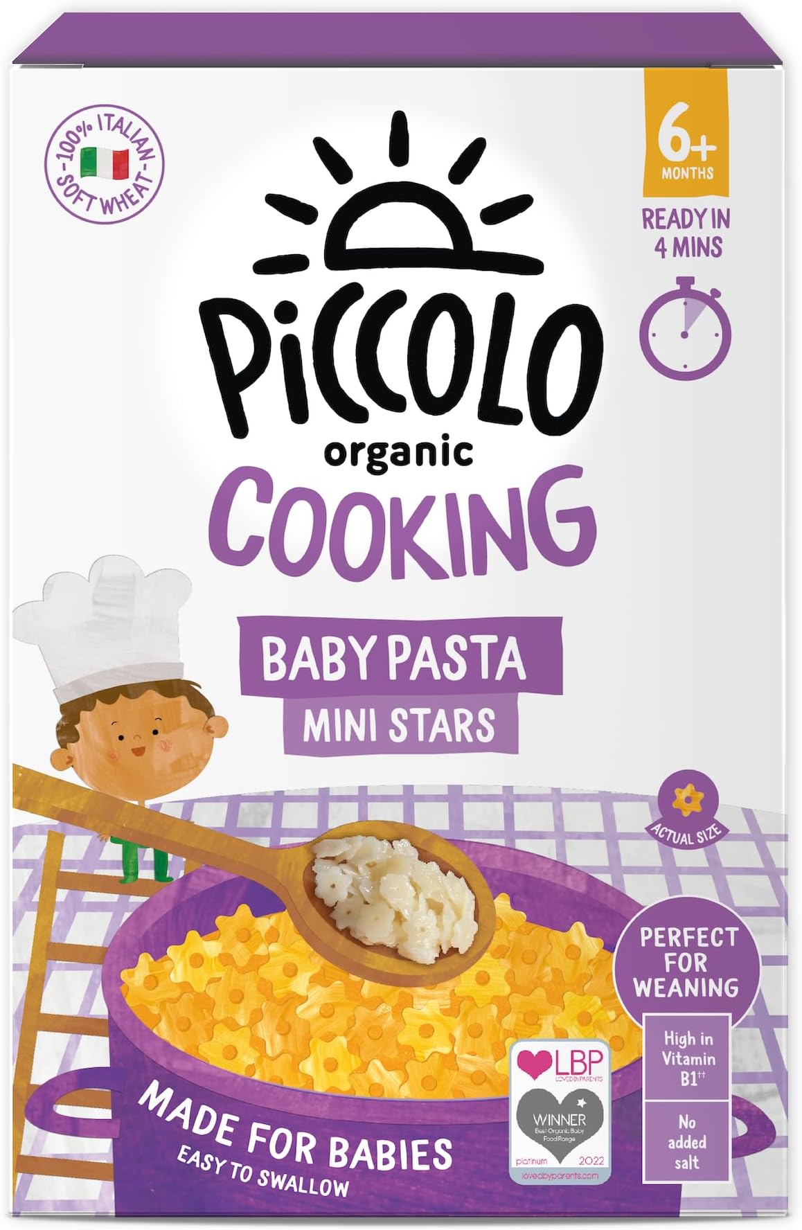 Piccolo Organic Baby Pasta Mini Stars, 500g