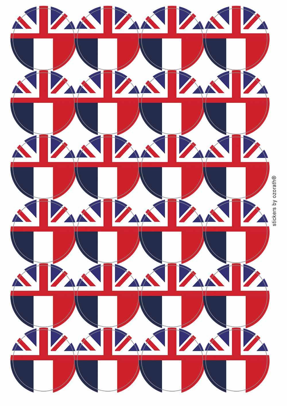 Ozorath United Kingdom France Split Flag Matt Paper Stickers