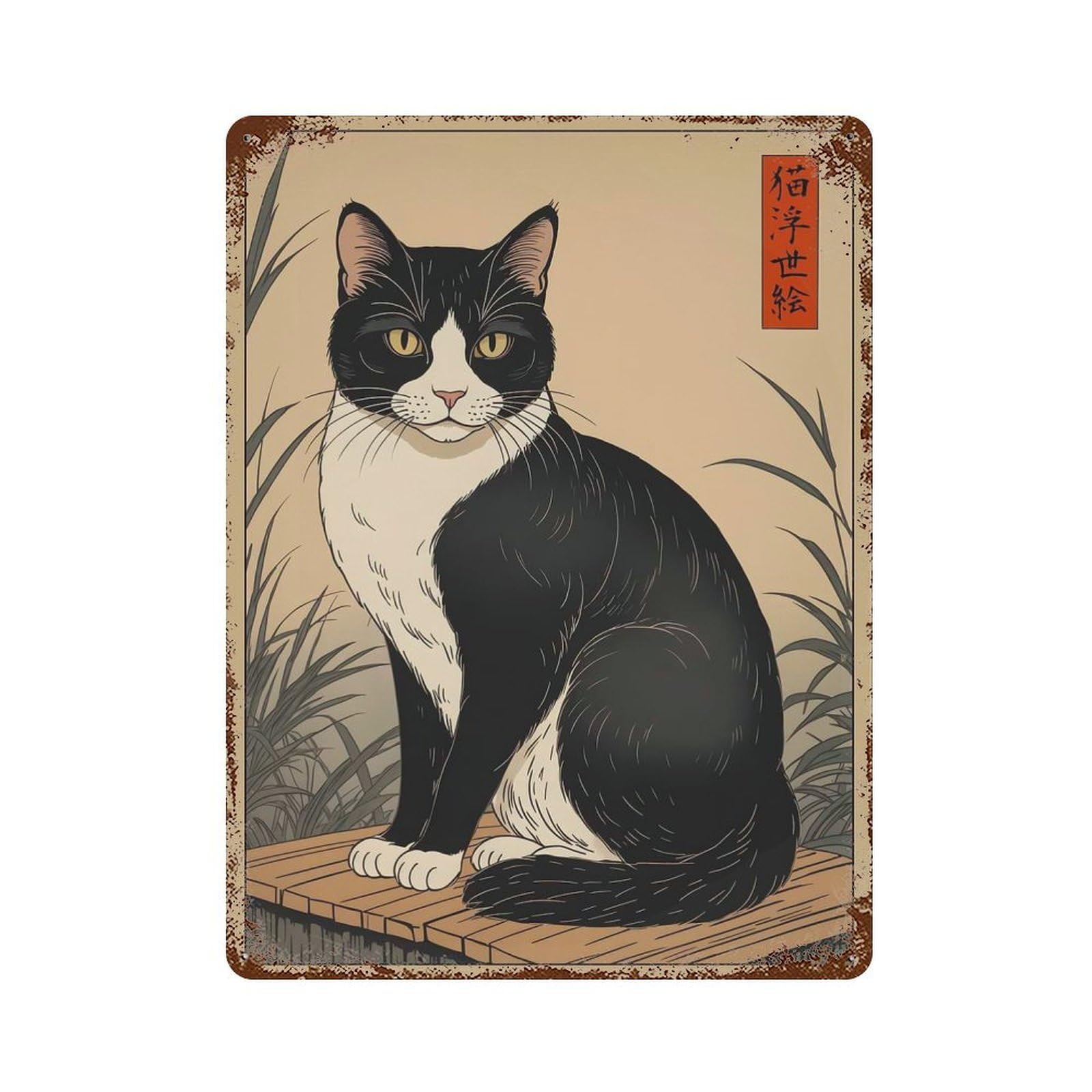 Cat Aged Metal Wall Plaque 15.7"x11.8", Decorative Metal Wall Art for Garage, Pub Or Kitchen