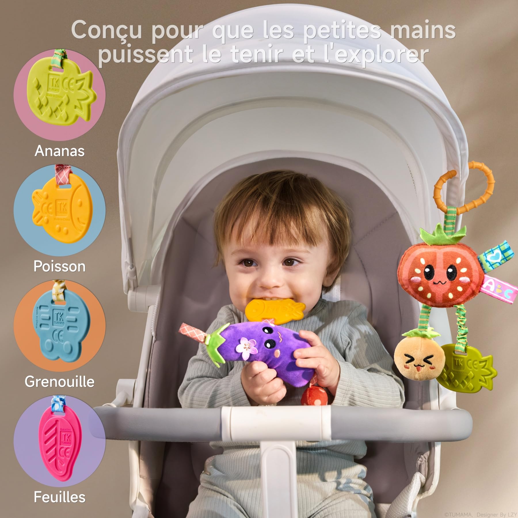 TUMAMA Kids Lot de 4 Hochets à Suspendre pour Bébé - Jouet de Poussette pour Bébés de 0 à 12 Mois, Cadeau Naissance Peluche Bebe Jeux Sensoriel Bebe