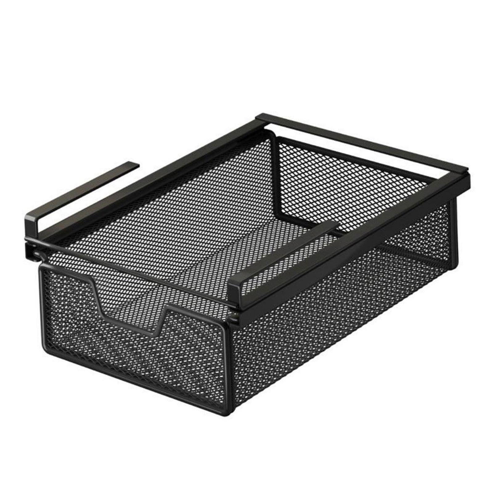 Panier de Rangement Noir sous Étagère, Organisateur Suspendu Coulissant, Corbeille de Rangement, Tiroir pour Rangement de Cuisine et Placard, Idéal pour Chambre à Coucher, Longueur 37 Cm