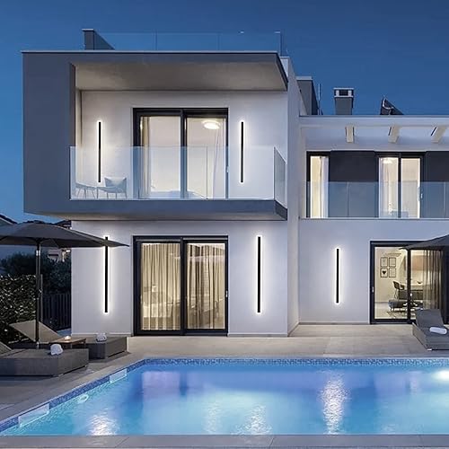 Miniatura 3 de DIKAIDA Moderno aplique de pared para interiores y exteriores, 79 pulgadas, color negro mate, lámpara de pared LED de 65 W, blanco cálido, 3000 K,