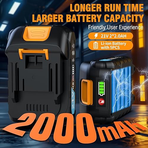 Miniatura 3 de Protmex Llave de trinquete inalámbrica de 38 pulgadas, trinquete eléctrico de 60 pies-libras (80 N.m) con batería de 21 V, 2 x 2.0 Ah, juego de