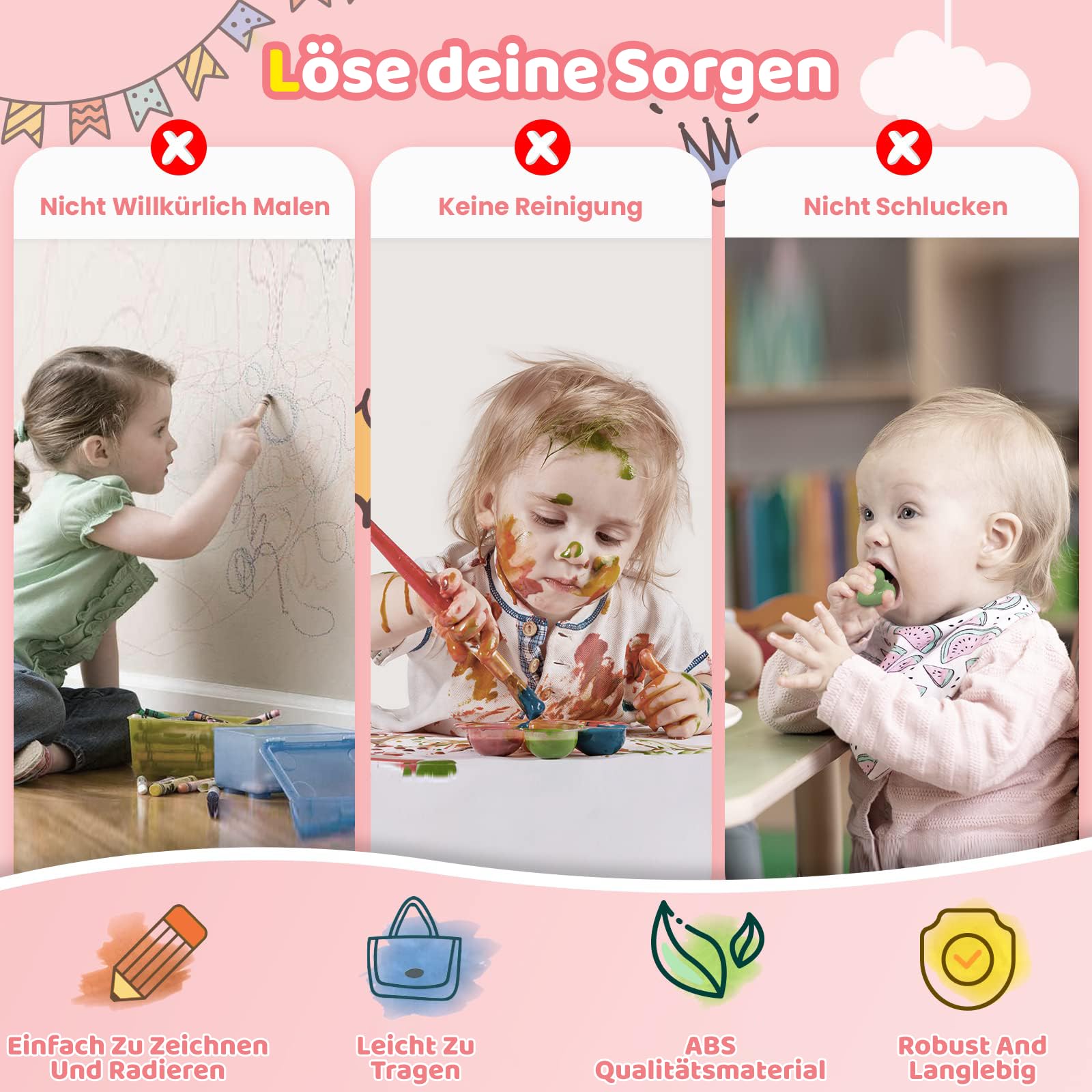 Kikidex Kleinkinder Spielzeug Alter 1-3, Magnetisch Zaubertafel, Mädchen Spielzeug für 1-2 Jahre, Magic Painting Board Lernspielzeug für 1 2 3 Jahre Baby Kinder, Geburtstag Geschenk（Rosa