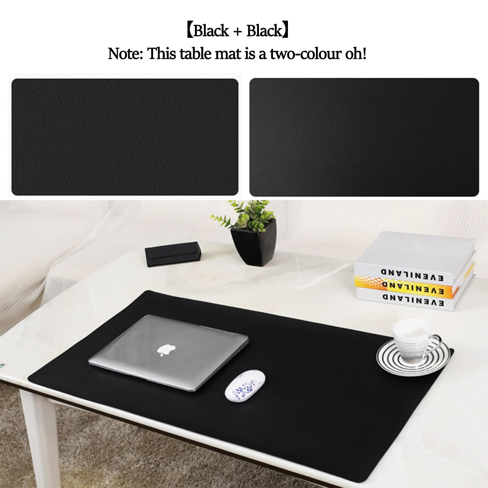 Tischunterlage, Schreibtischunterlage, Laptop Tischunterlage, Rutschfeste Wasserdicht Pu-Leder Tischunterlage Schreibtischschutz für Büro/Heimspiele.(Schwarz/Schwarz,80x170cm/31.5x66.93in)