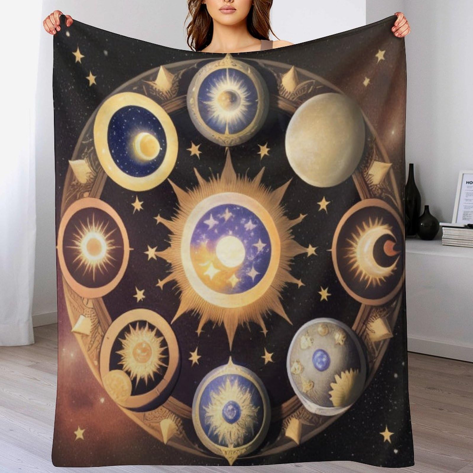 Couverture polaire espace motif système solaire, une idée cadeau originale et douce