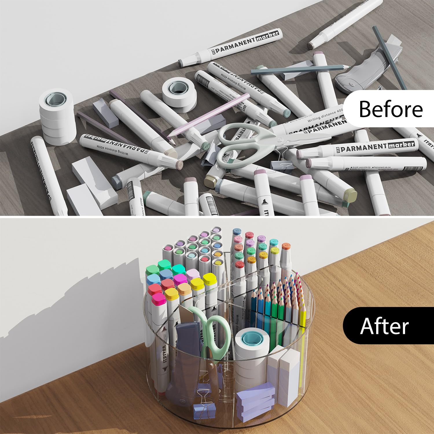 Schreibtisch-Stifthalter, um 360 Grad drehbarer Stift-Organizer aus Acryl für Kinder, Buntstift-Marker, Bürobedarf, Organizer, drehbarer Organizer für Schreibtisch, Küche, Make-up,